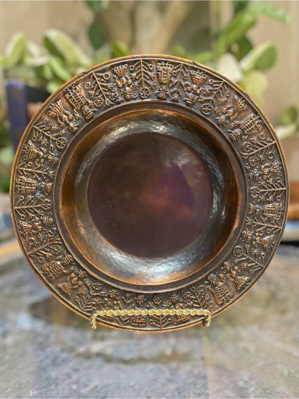 Vintage Ildiko Szilagyi Bronze Copper Charger Plate with Wall Mount Hungary 70’s
